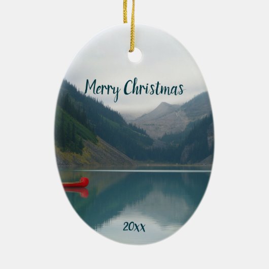 Custom Dated Lake Friedlich Red Canoating Keramik Ornament (Hinten)