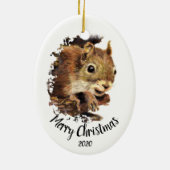 Custom Dated Niedlich Eichhörnchen Peeking Frohe W Keramikornament (Hinten)