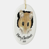 Custom Dated Niedlich Mouse Peeking Frohe Weihnach Keramikornament (Rechts)