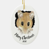 Custom Dated Niedlich Mouse Peeking Frohe Weihnach Keramikornament (Hinten)