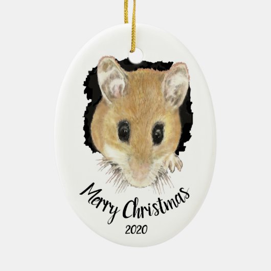 Custom Dated Niedlich Mouse Peeking Frohe Weihnach Keramikornament (Hinten)