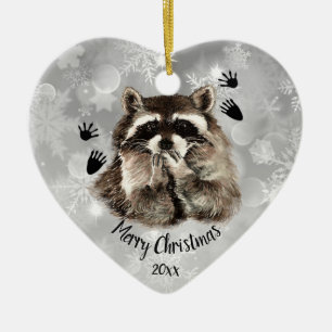 Custom Dated Raccoon Blowkisses, Liebe Tiere Keramik Ornament