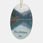 Custom Dated Wilderness Lake Mountain Kanuboot Keramik Ornament (Links)