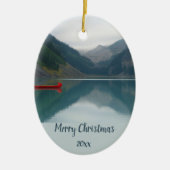 Custom Dated Wilderness Lake Mountain Kanuboot Keramik Ornament (Vorne)
