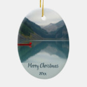 Custom Dated Wilderness Lake Mountain Kanuboot Keramik Ornament (Hinten)