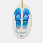 Custom Dating Christmas Beach Scene Flip Flops Keramikornament (Rechts)