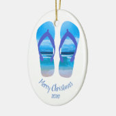 Custom Dating Christmas Beach Scene Flip Flops Keramikornament (Links)