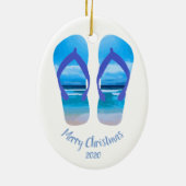 Custom Dating Christmas Beach Scene Flip Flops Keramikornament (Hinten)
