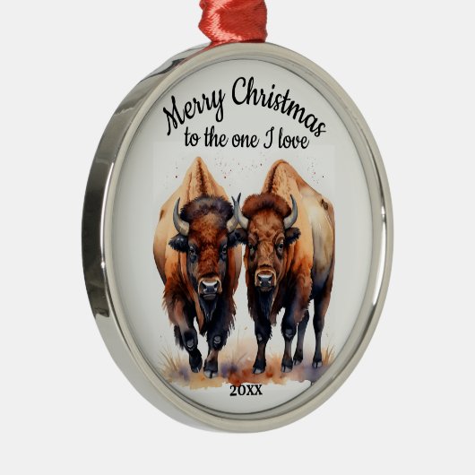 Custom Dating Christmas Bison One I Liebe Ornament Aus Metall (Rechts)