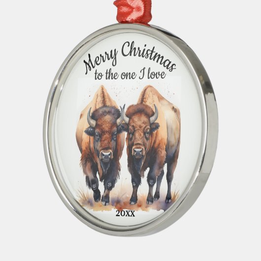 Custom Dating Christmas Bison One I Liebe Ornament Aus Metall (Links)