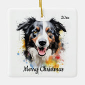 Custom Dating Christmas Border Collie Dog Pet Keramikornament (Vorderseite)