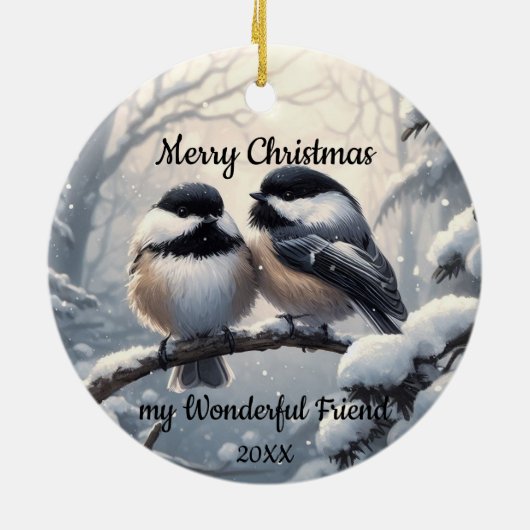 Custom Dating Christmas Friend Chickadee Birds Keramik Ornament (Hinten)
