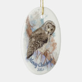 Custom Dating Christmas Great Gray Owl Bird Keramik Ornament (Rechts)