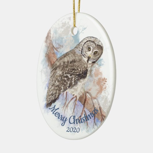 Custom Dating Christmas Great Gray Owl Bird Keramik Ornament (Links)