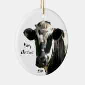 Custom Dating Christmas Holstein Kuh Farm Keramik Ornament (Rechts)
