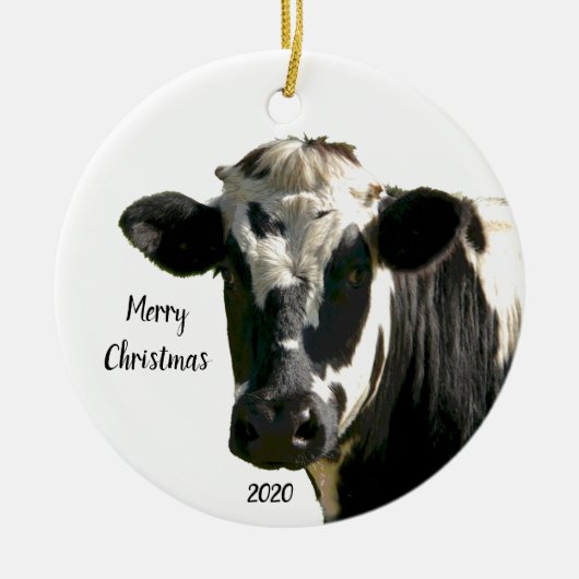 Custom Dating Christmas Holstein Kuh Farm Keramik Ornament (Vorne)