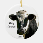 Custom Dating Christmas Holstein Kuh Farm Keramik Ornament (Hinten)
