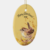 Custom Dating Christmas House Wren Bird Wassercolo Keramikornament (Rechts)