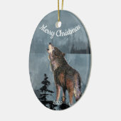 Custom Dating Christmas Howling Wolf Wasserfarbe K Keramikornament (Links)