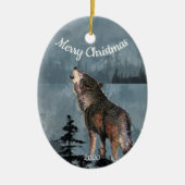 Custom Dating Christmas Howling Wolf Wasserfarbe K Keramikornament (Vorne)