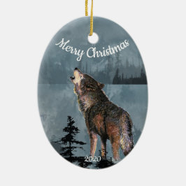 Custom Dating Christmas Howling Wolf Wasserfarbe K Keramikornament