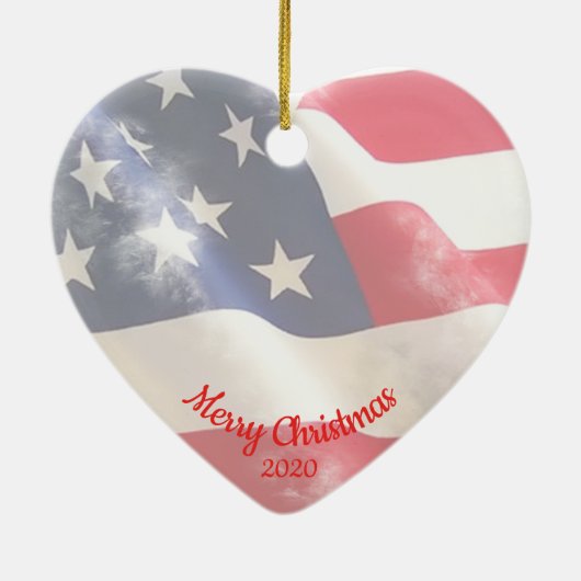 Custom Dating Christmas Liebe USA Flag Keramikornament (Hinten)
