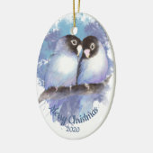 Custom Dating Christmas Love Bird Couple Keramik Ornament (Links)
