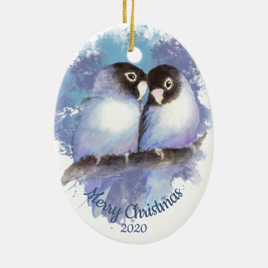 Custom Dating Christmas Love Bird Couple Keramik Ornament (Hinten)