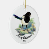Custom Dating Christmas Magpie Garden Bird Keramikornament (Rechts)