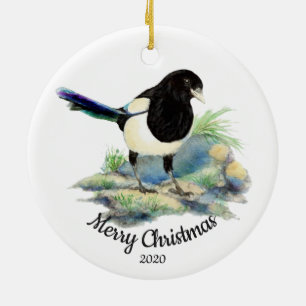 Custom Dating Christmas Magpie Garden Bird Keramikornament