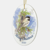 Custom Dating Christmas Mountain Chickadee Bird Keramik Ornament (Links)