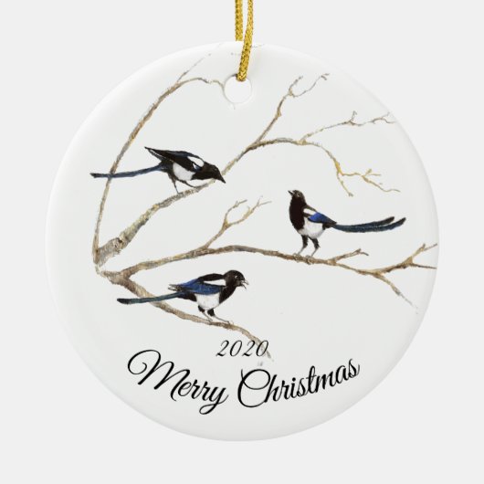 Custom Dating Christmas Neugieriger Magpie Garden Keramik Ornament (Vorne)
