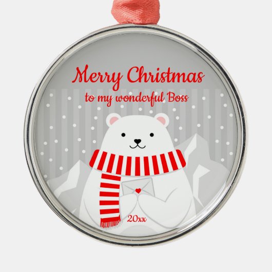 Custom Dating Christmas Polar Bear Niedlich Boss Ornament Aus Metall (Vorne)