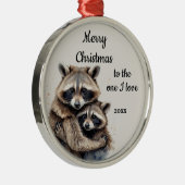 Custom Dating Christmas Raccoon One I Liebe Ornament Aus Metall (Rechts)