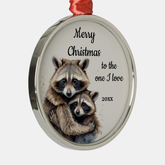 Custom Dating Christmas Raccoon One I Liebe Ornament Aus Metall (Rechts)
