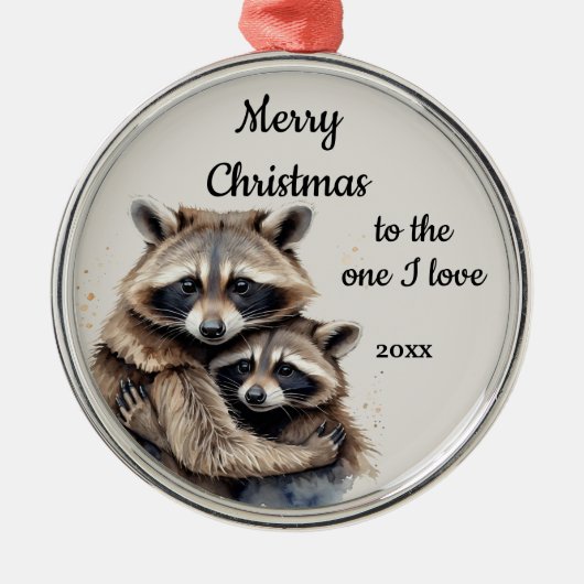 Custom Dating Christmas Raccoon One I Liebe Ornament Aus Metall (Vorne)