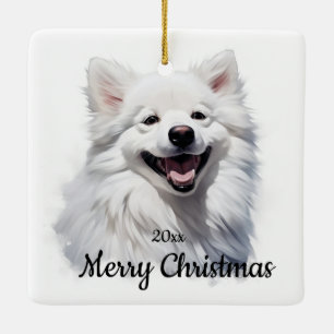 Custom Dating Christmas Samoyed Dog Pet Keramikornament