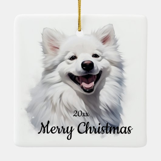 Custom Dating Christmas Samoyed Dog Pet Keramikornament (Rückseite)