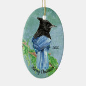 Custom Dating Christmas Stellar Jay Bird Art Keramikornament (Rechts)