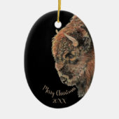 Custom Dating Christmas Wassercolor Bison Buffalo  Keramik Ornament (Vorne)