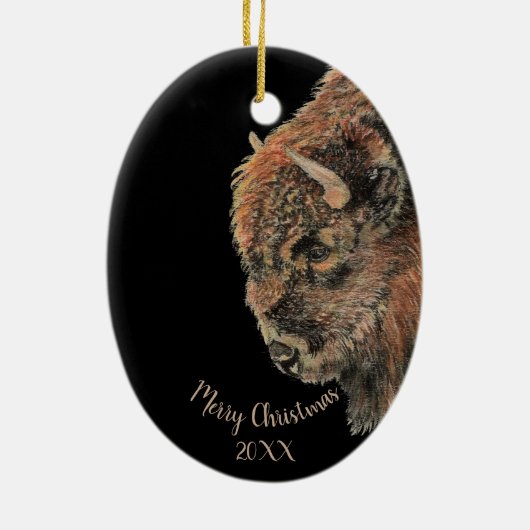 Custom Dating Christmas Wassercolor Bison Buffalo  Keramik Ornament (Hinten)