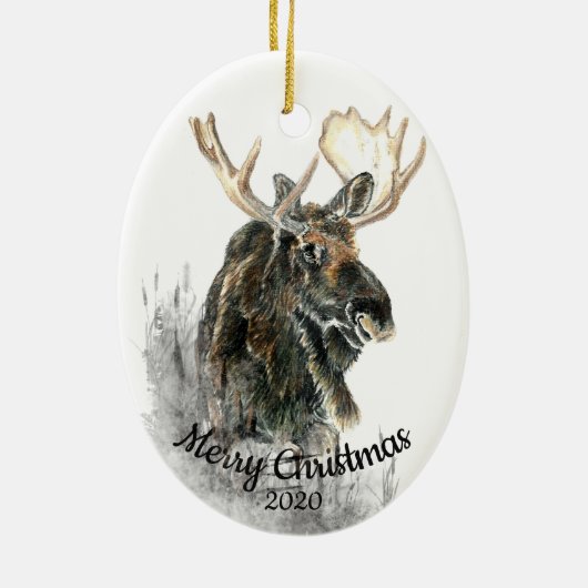 Custom Dating Christmas Wasserfarbe Elche Tierart Keramikornament (Hinten)