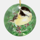 Custom Dating Christmas Watercolor Chickadee Bird Keramik Ornament (Vorne)
