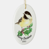 Custom Dating Christmas Watercolor Chickadee Bird Keramikornament (Rechts)
