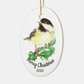 Custom Dating Christmas Watercolor Chickadee Bird Keramikornament (Links)