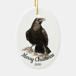 Custom Dating Christmas Watercolor Raven Bird Keramik Ornament