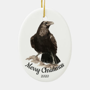 Custom Dating Christmas Watercolor Raven Bird Keramik Ornament