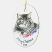 Custom Dating Christmas Watercolor Tabby Cat Keramik Ornament (Links)