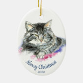 Custom Dating Christmas Watercolor Tabby Cat Keramik Ornament (Hinten)