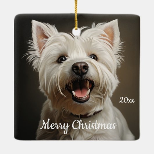 Custom Dating Christmas West Highland Terrier Keramikornament (Rückseite)
